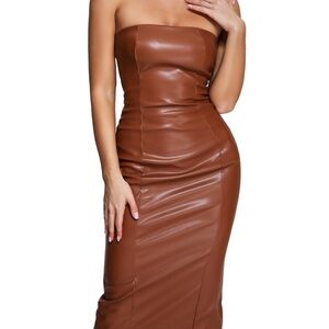 Elegant Brown Strapless Dress